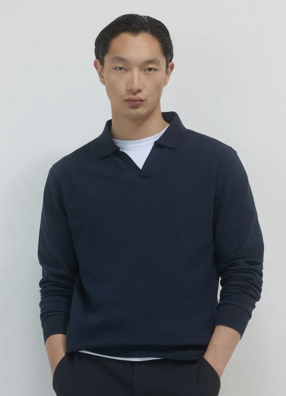 Calliope polo manches longues homme coton uni