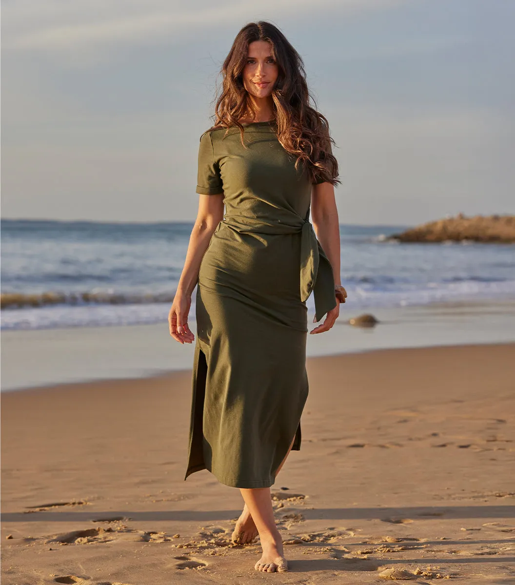 Cocorico Selen robe longue femme kaki coton