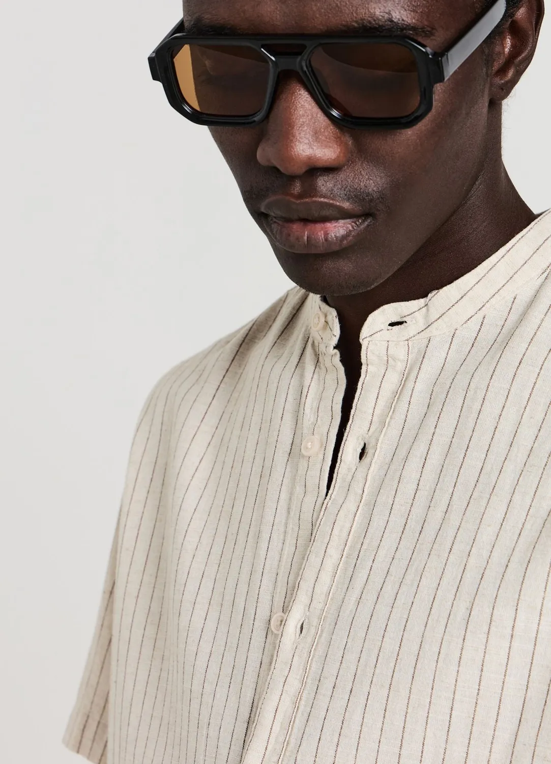 Calliope chemise homme col coréen rayée coton