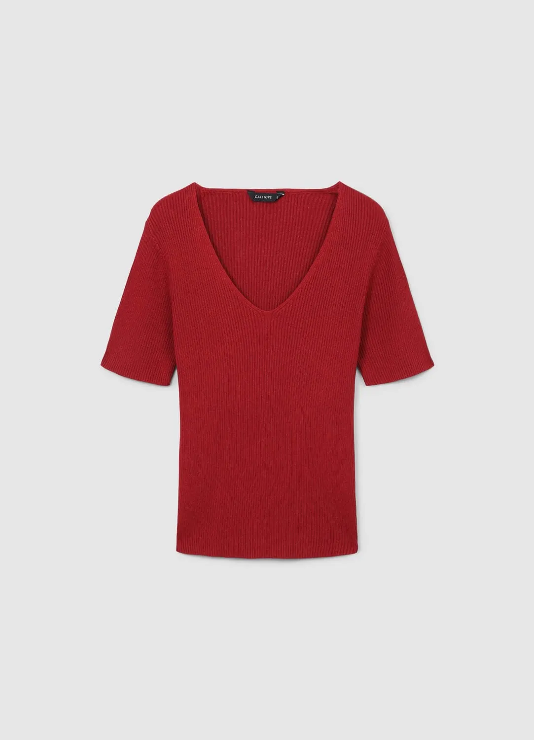 Calliope t-shirt col V femme côtelé manches courtes