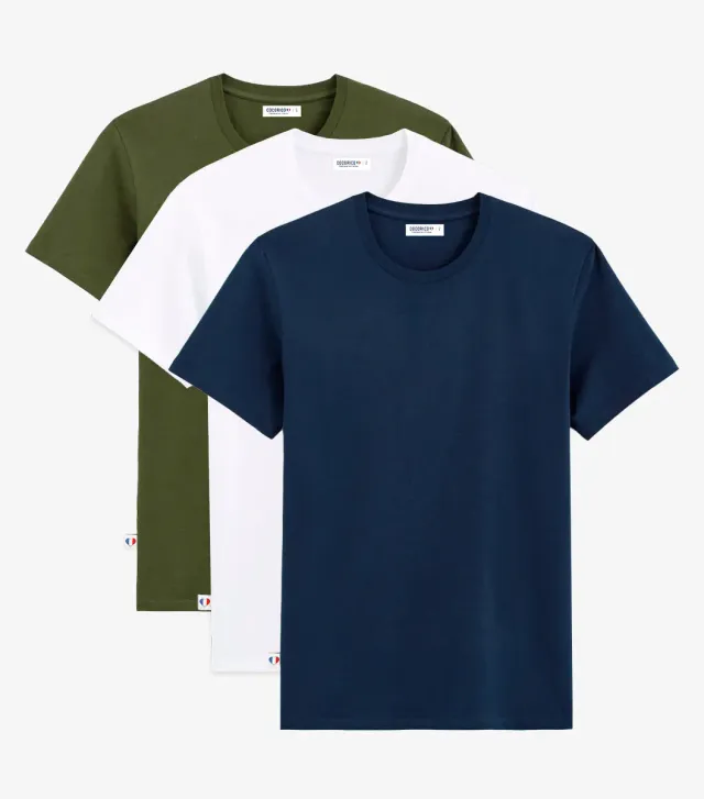 Cocorico Pack T-shirt Homme x3 Blanc Marine Kaki coton
