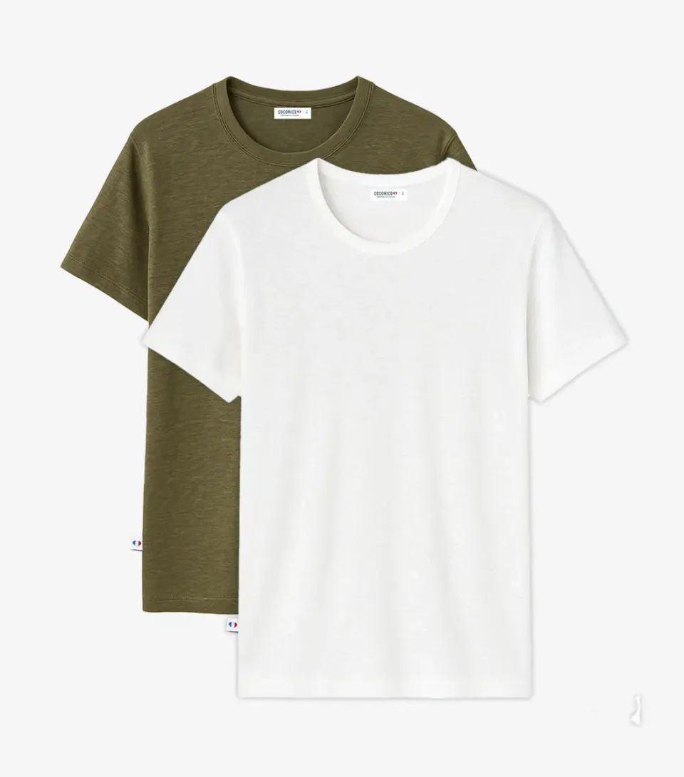 Cocorico t-shirt homme lin blanc kaki x2 léger