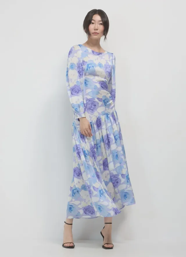Calliope Atelier Robe longue femme fleurie satinée