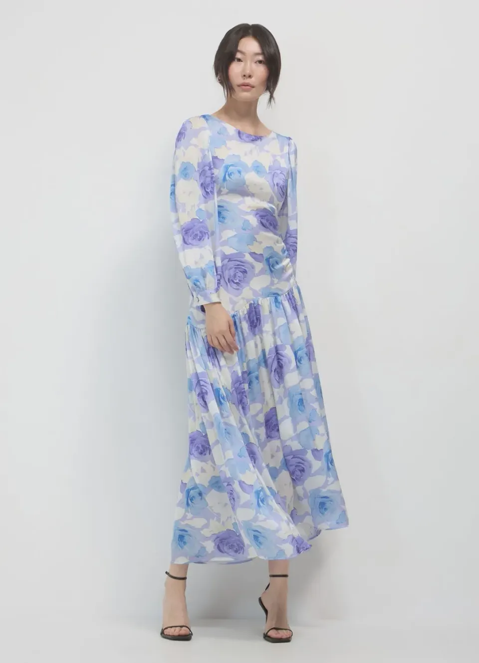 Calliope Atelier Robe longue femme fleurie satinée