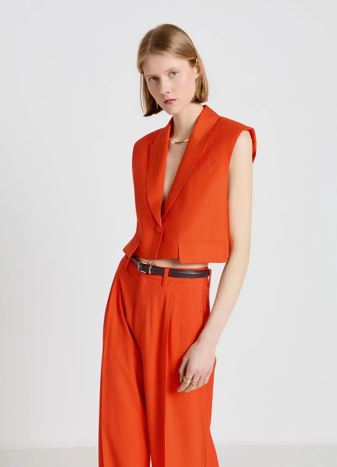 Calliope gilet crop femme sans manches col V