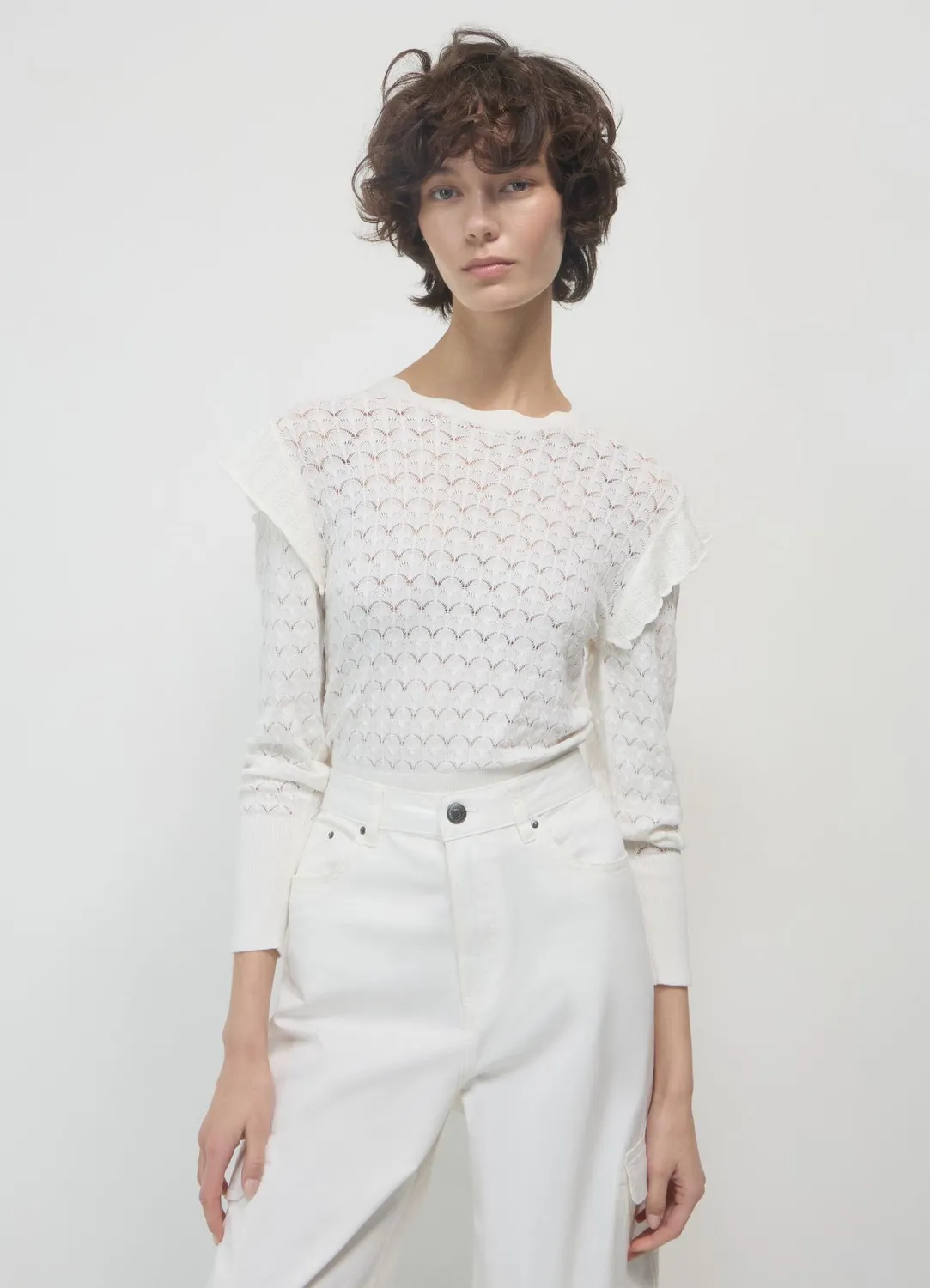 Calliope pull ajoure volants femme manches longues
