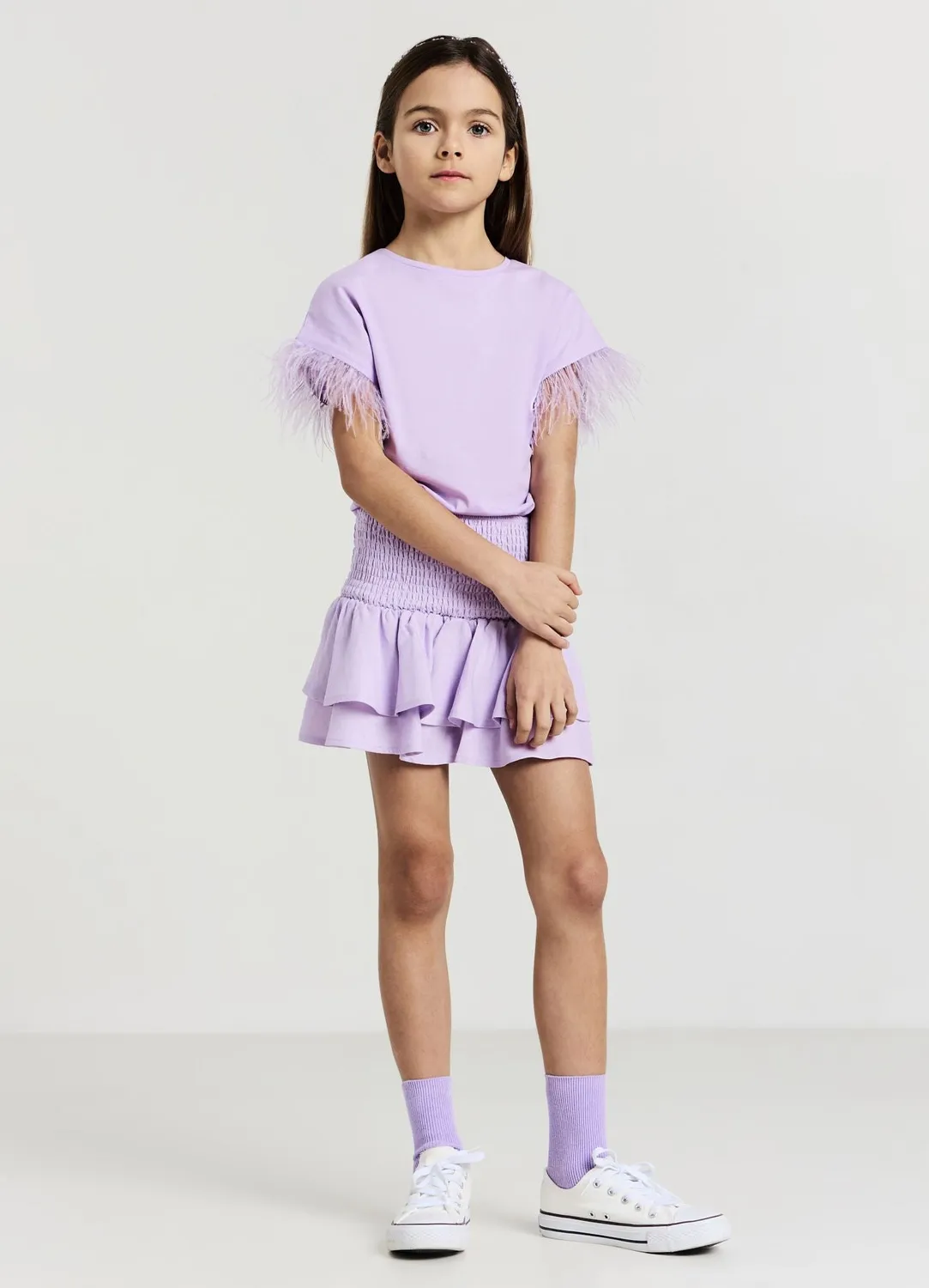 Calliope t-shirt fille manches courtes plumes