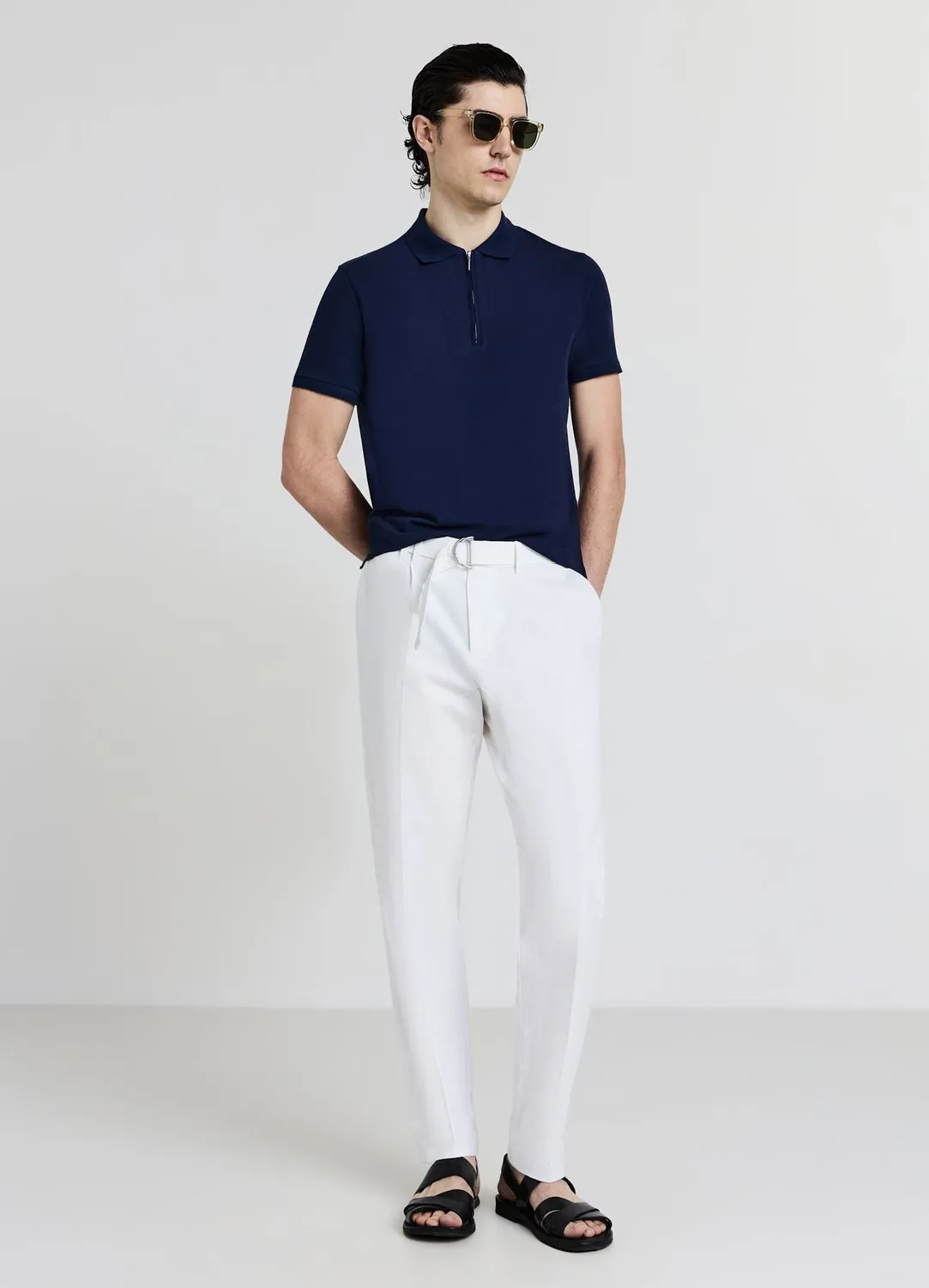 Calliope T-shirt polo half zip homme coton uni