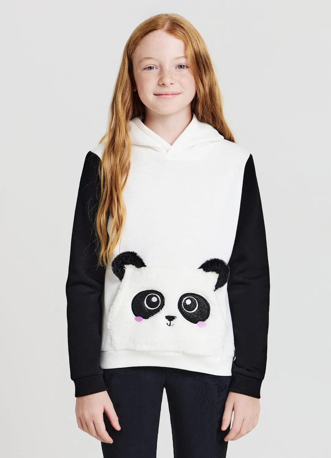 Calliope sweat capuche fille panda poche