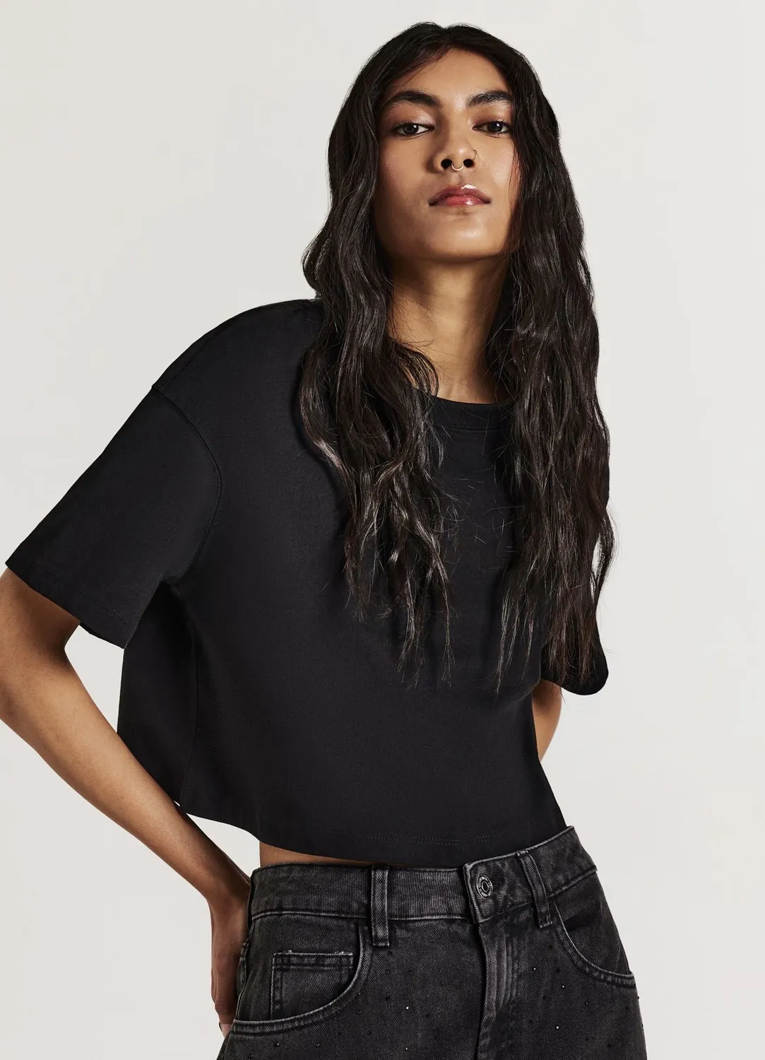 Calliope t-shirt crop femme coton col rond