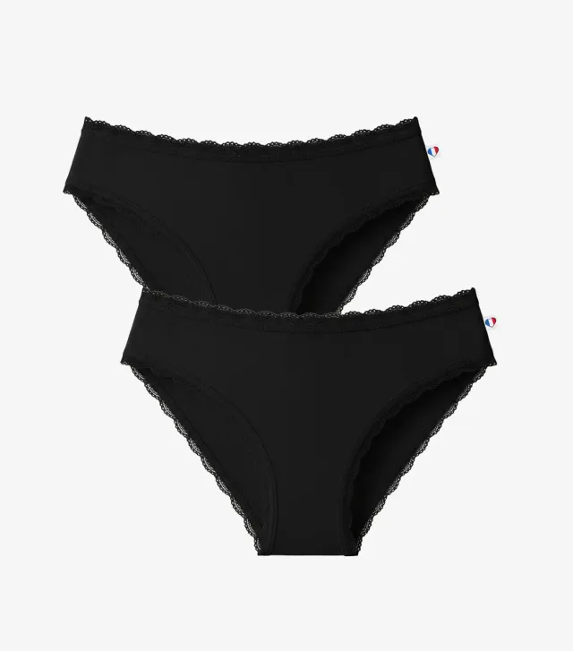 Cocorico Intemporel Dentelle culotte femme noir x2 coton