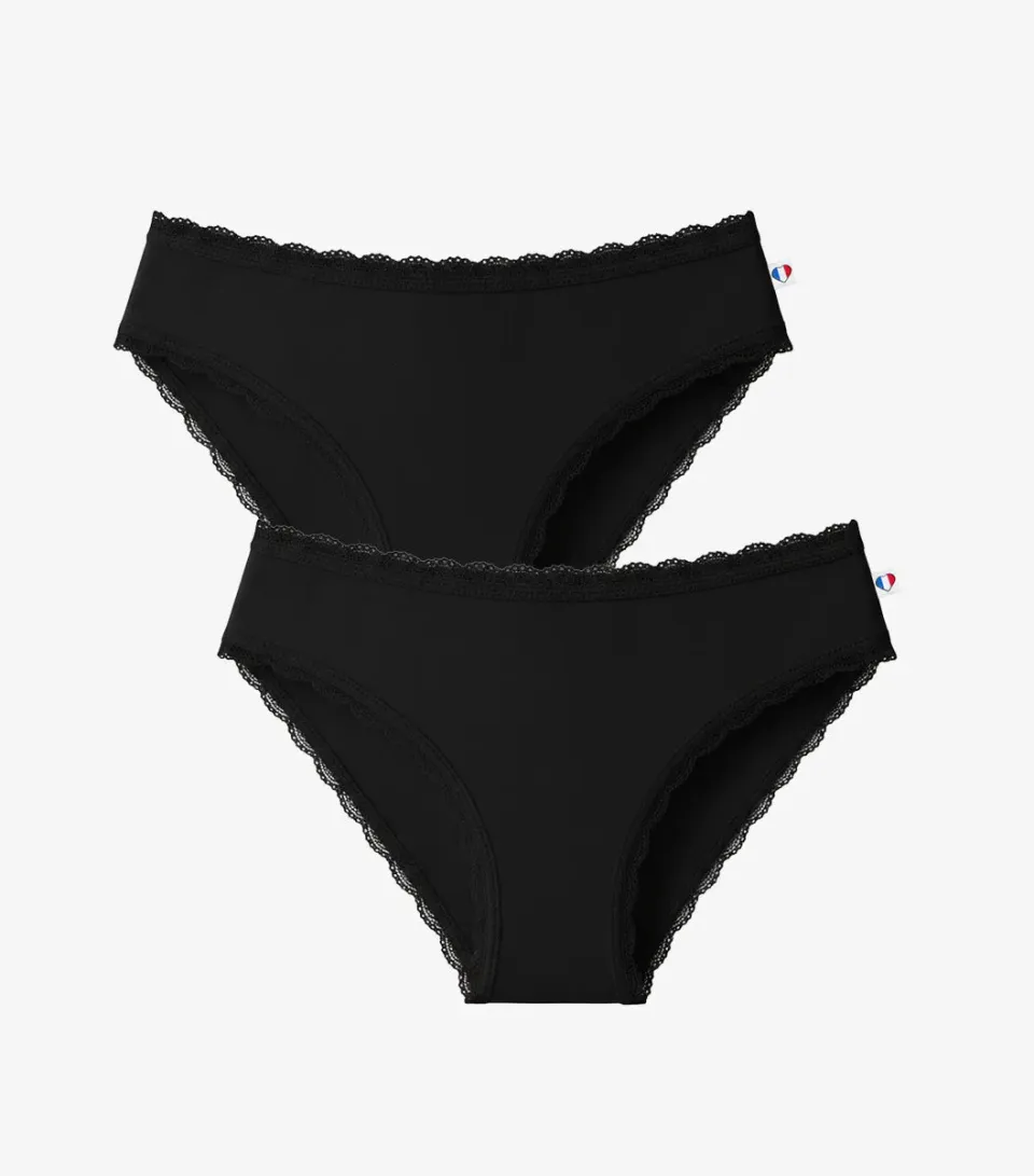 Cocorico Intemporel Dentelle culotte femme noir x2 coton