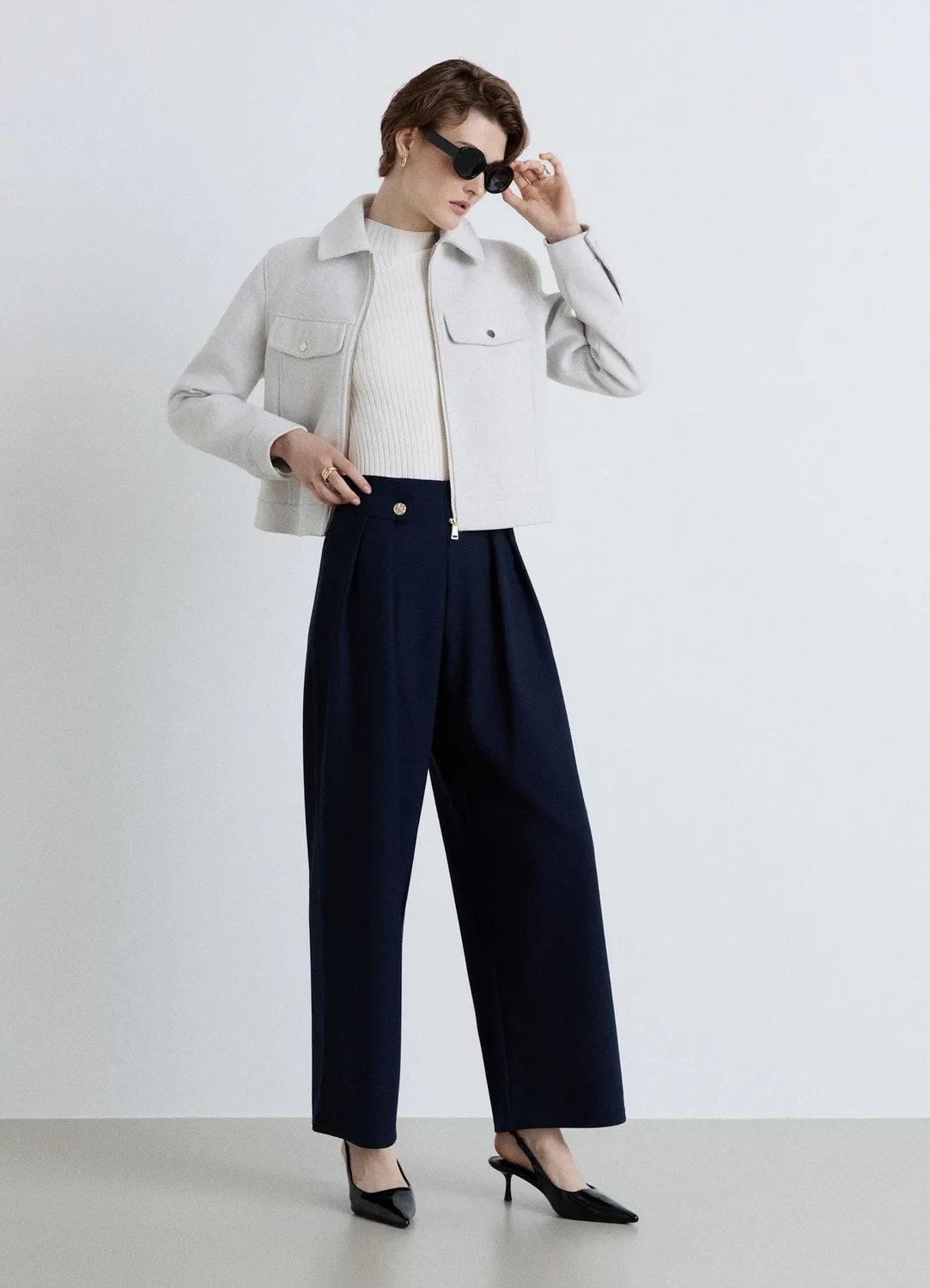 Calliope Pantalon palazzo uni femme taille haute