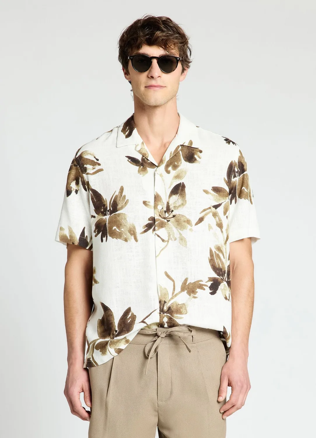 Calliope chemise fleurs lin homme manches courtes