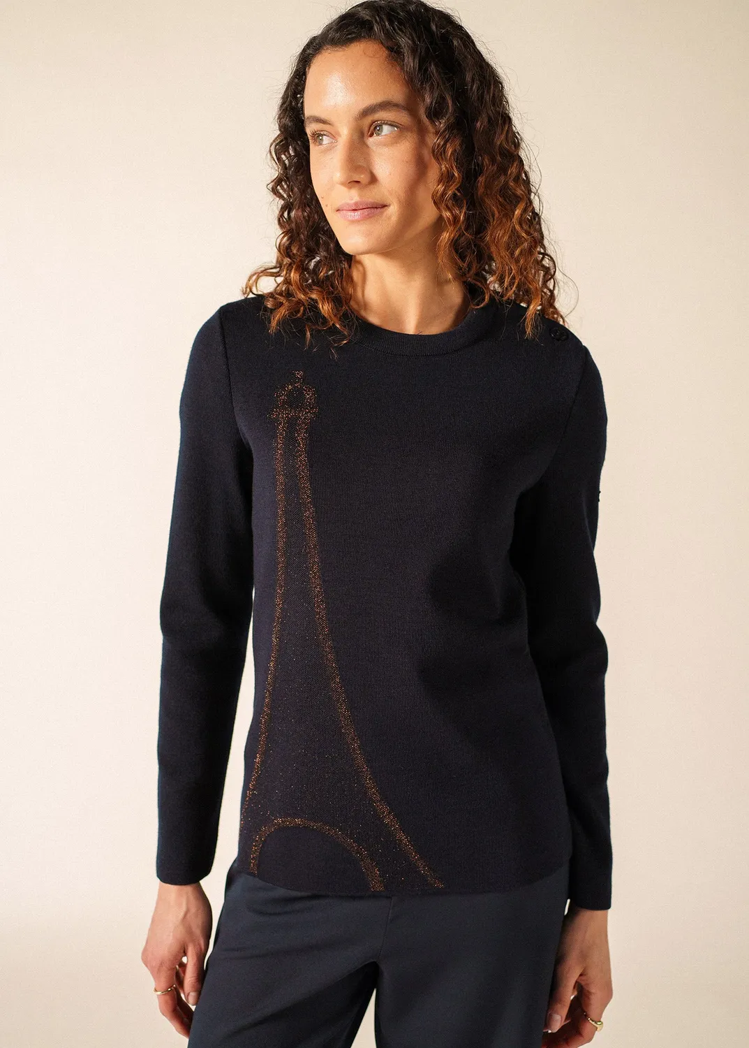 Saint James Brégançon Tour Eiffel pull laine navy/bronze