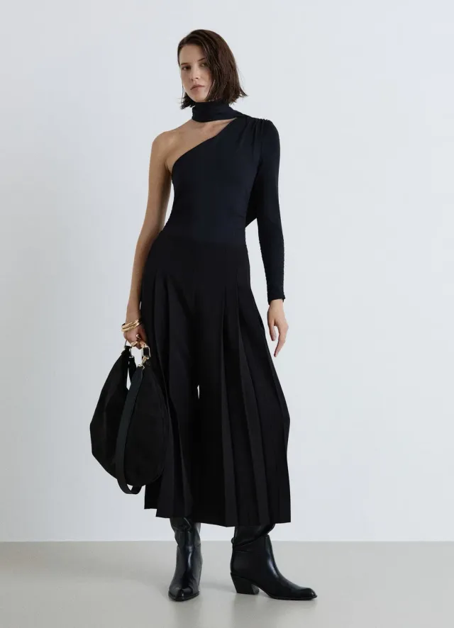 Calliope Pantalon culotte plissé taille haute femme