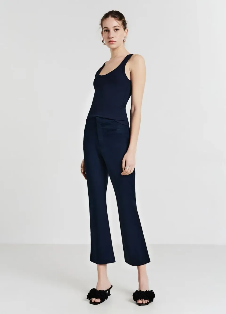 Calliope pantalon cropped flare femme coton rasatello
