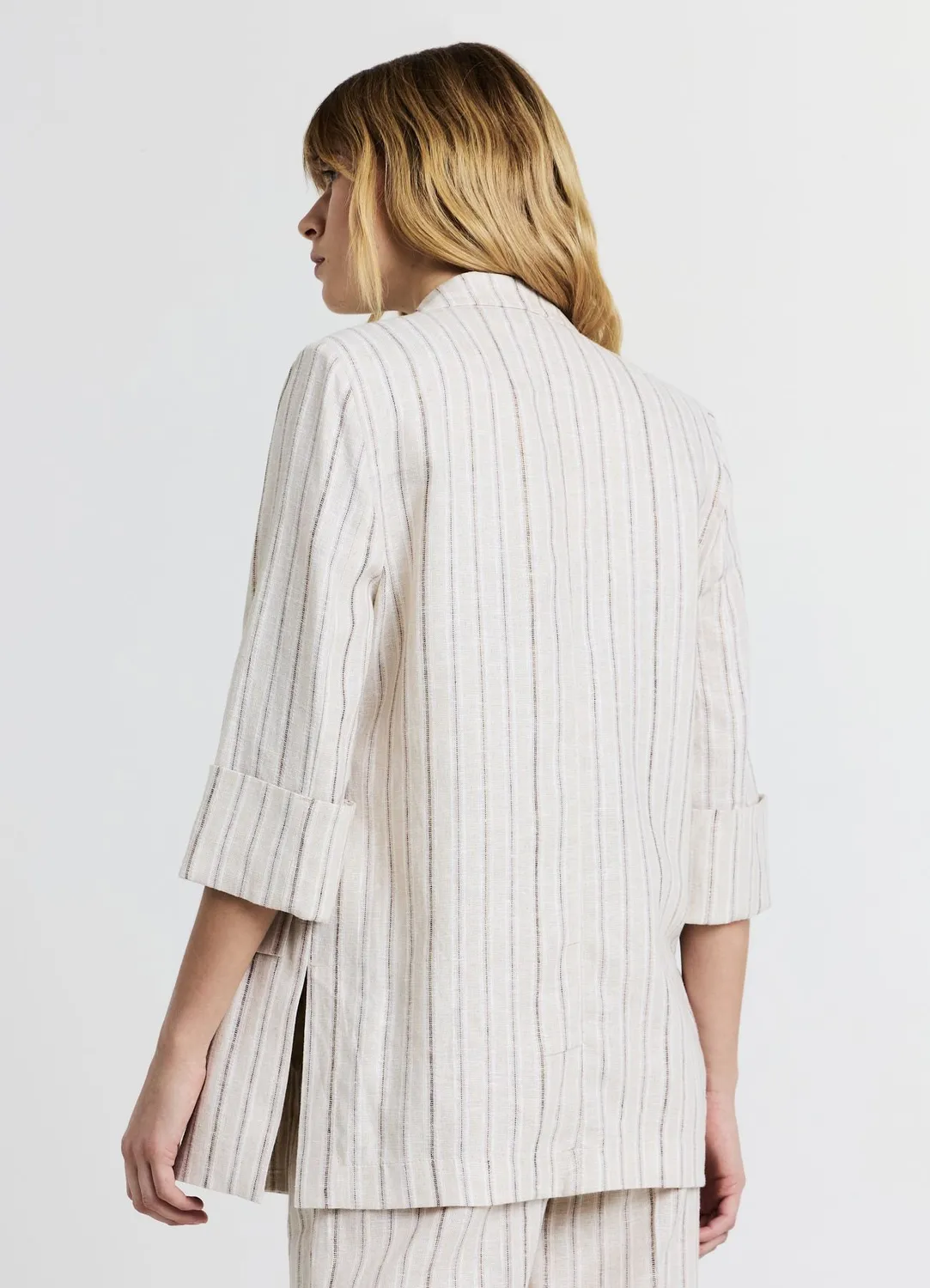 Calliope Blazer Rayé Lin Femme Double-Boutonné