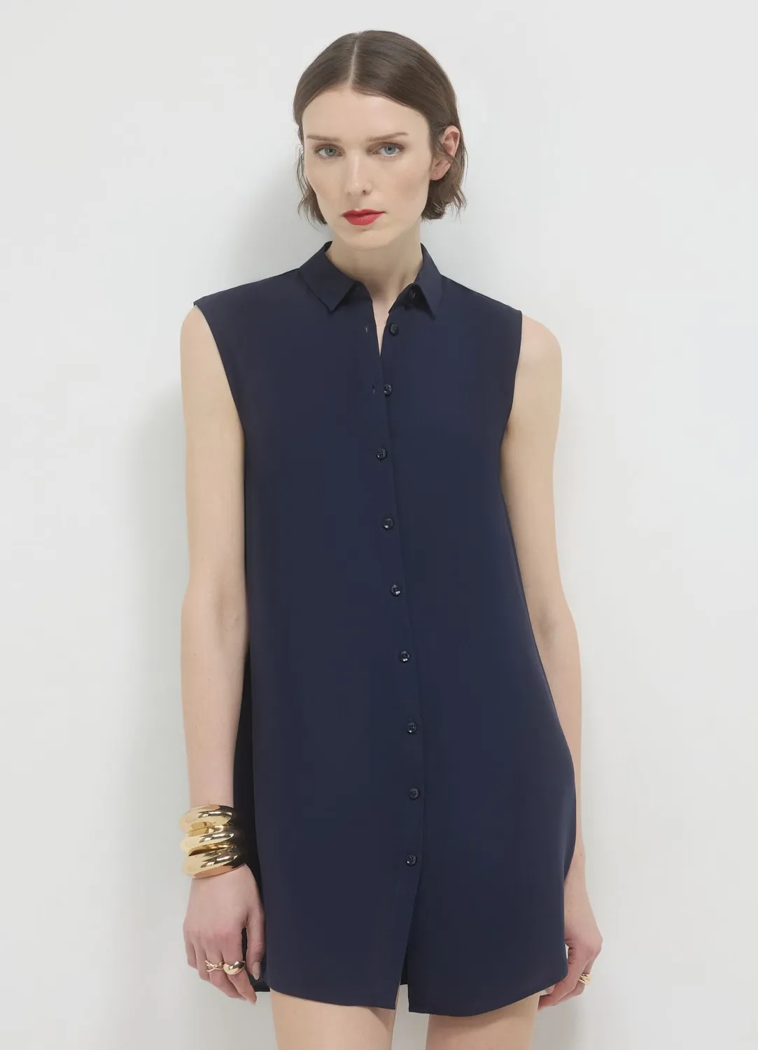 Calliope chemise longue sans manches femme col classique