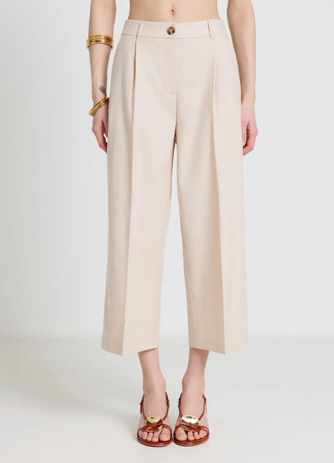 Calliope pantalon culotte à pinces femme uni taille haute
