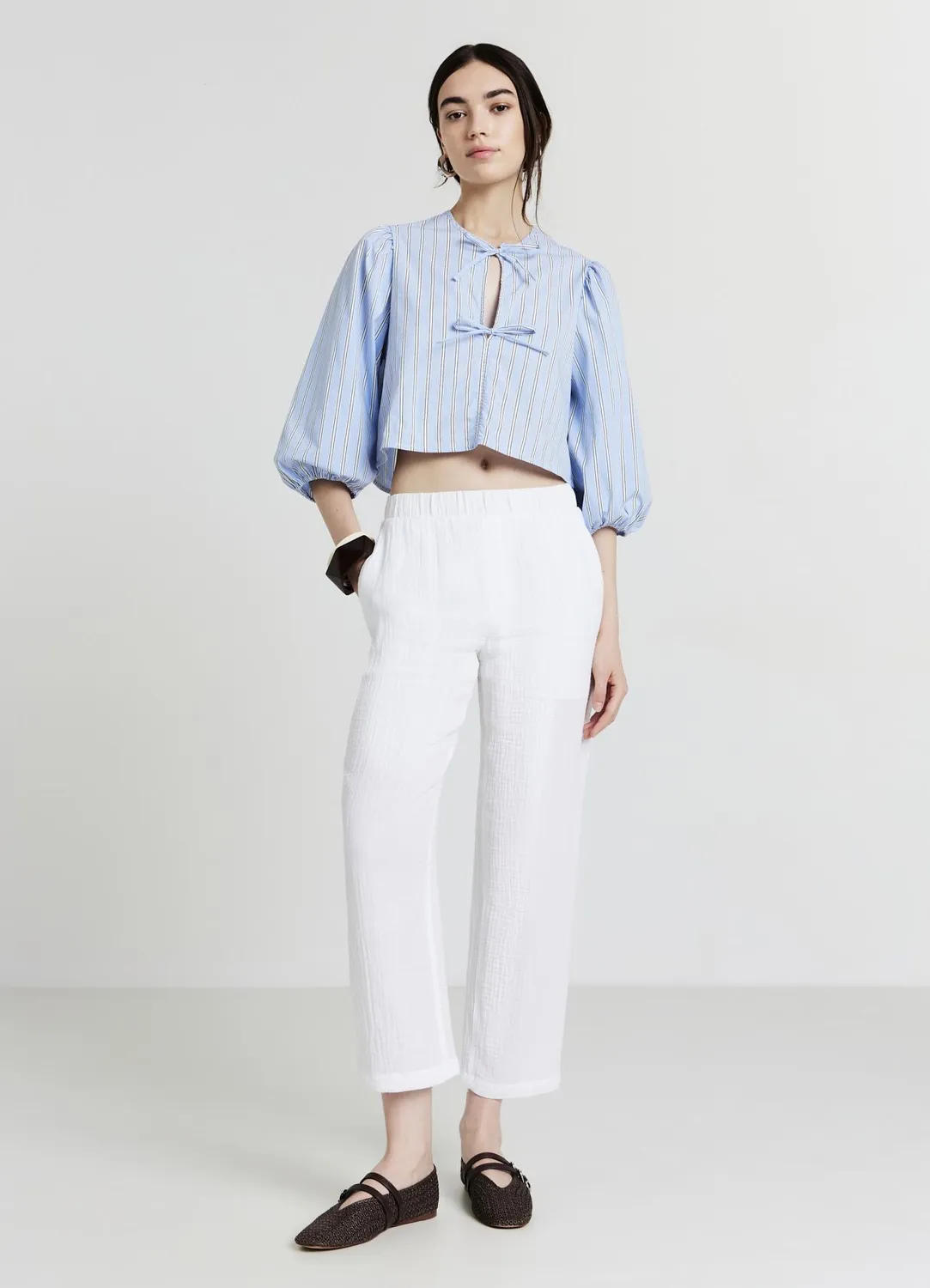 Calliope chemise crop nœuds manches ballon femme