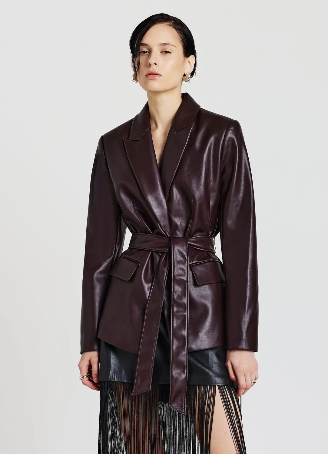 Calliope Veste effet cuir femme ceinture à nouer