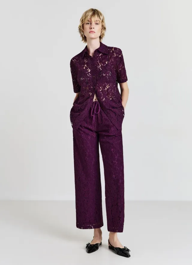 Calliope pantalon femme dentelle florale long