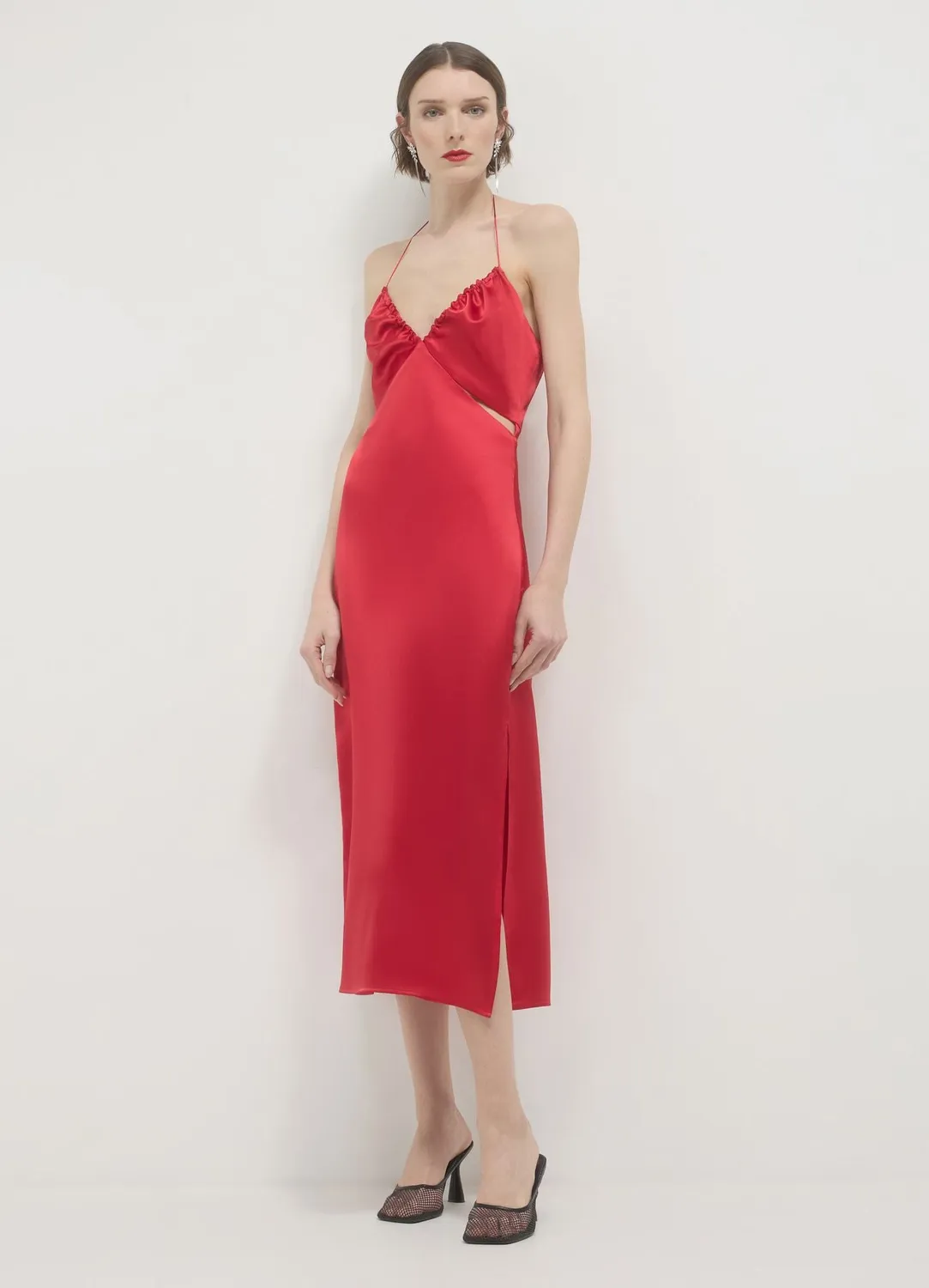 Calliope robe longue satinée femme cut out tour de cou