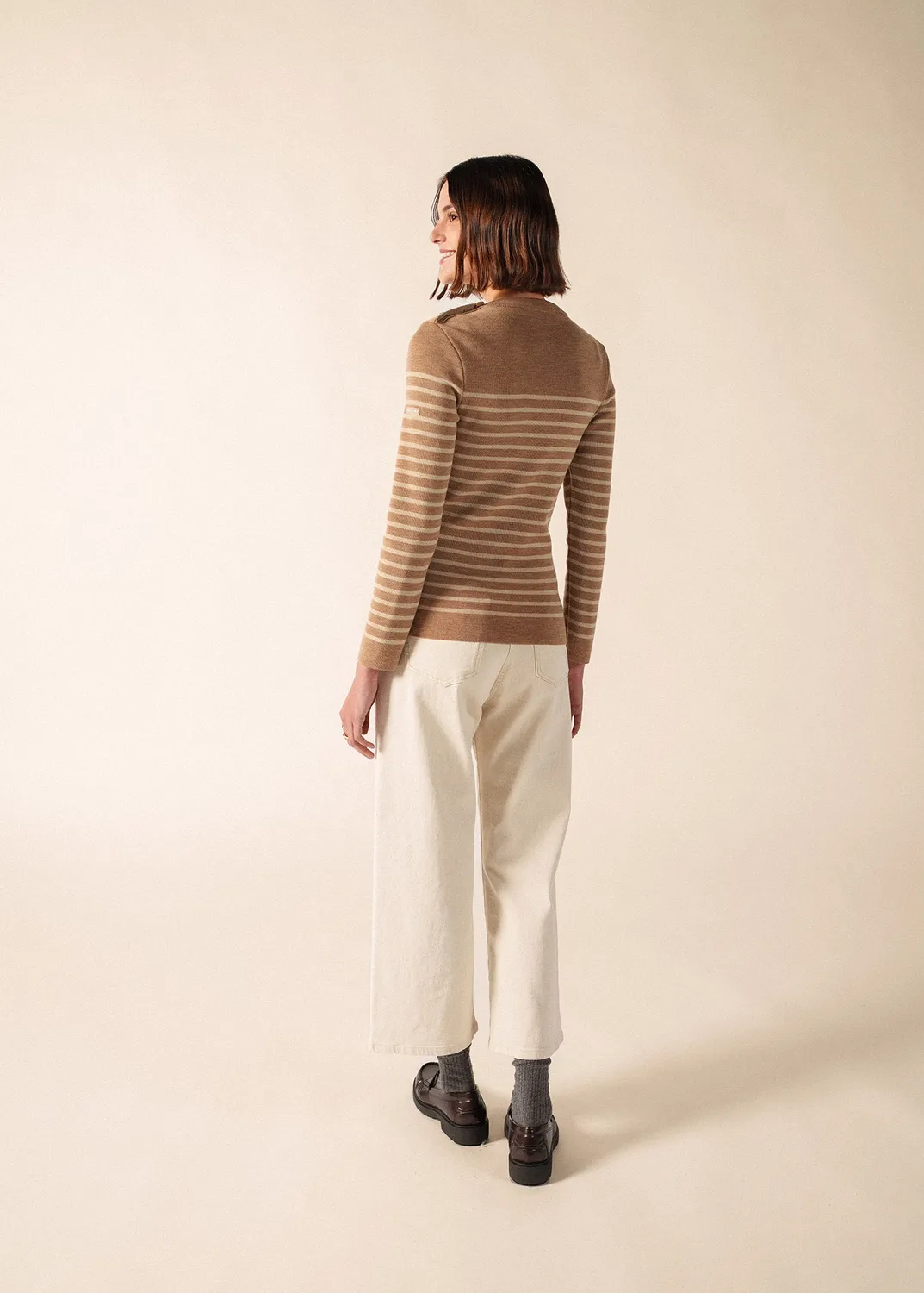 Saint James Marée pull marin beige foncé laine