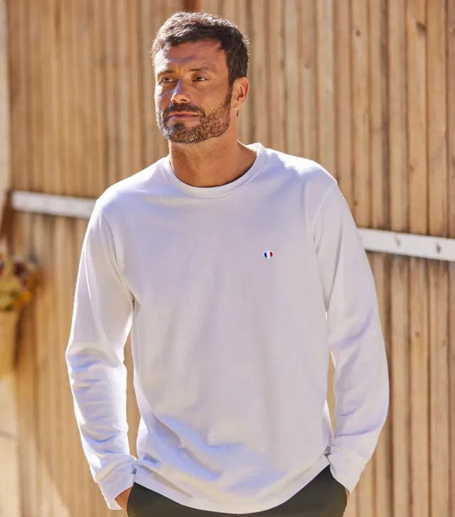 Cocorico Iconique T-shirt Manches Longues Homme Blanc coton