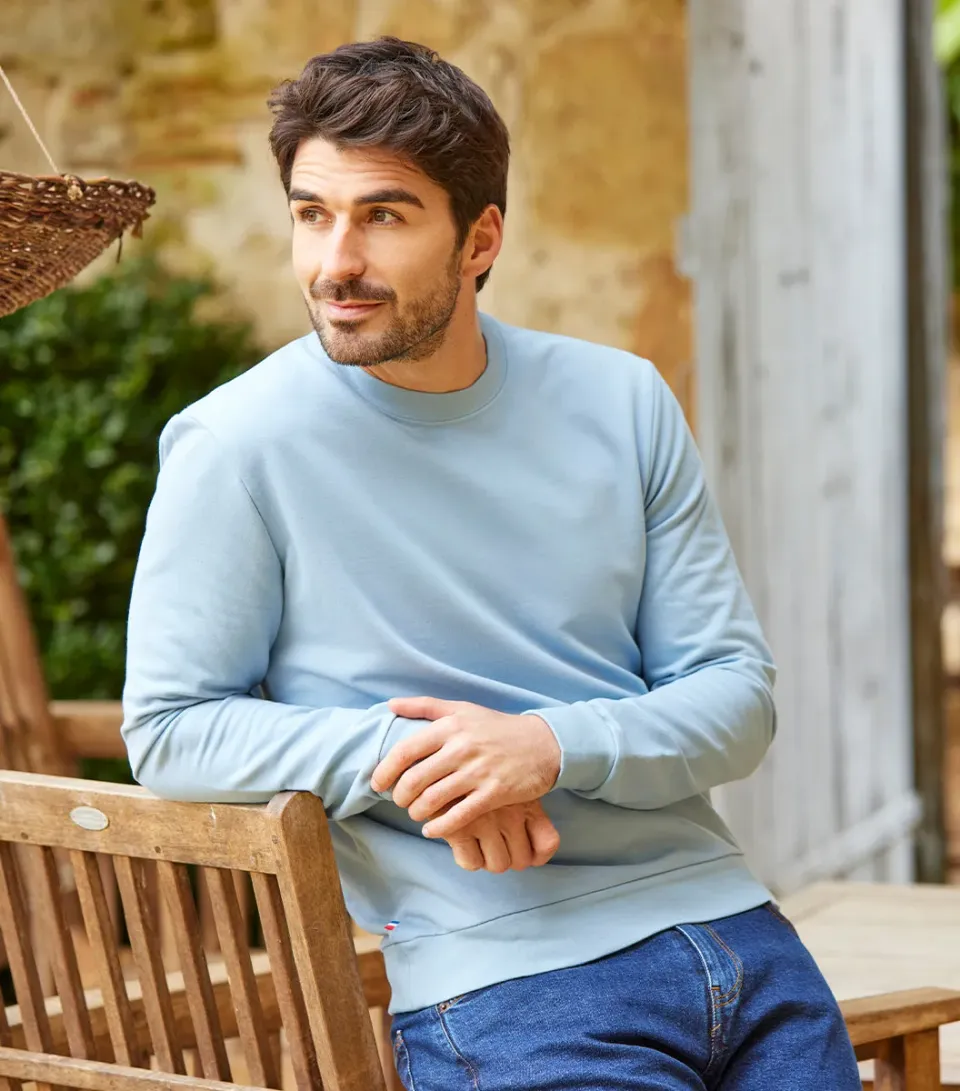 Cocorico Intemporel sweat homme ciel coton peigné
