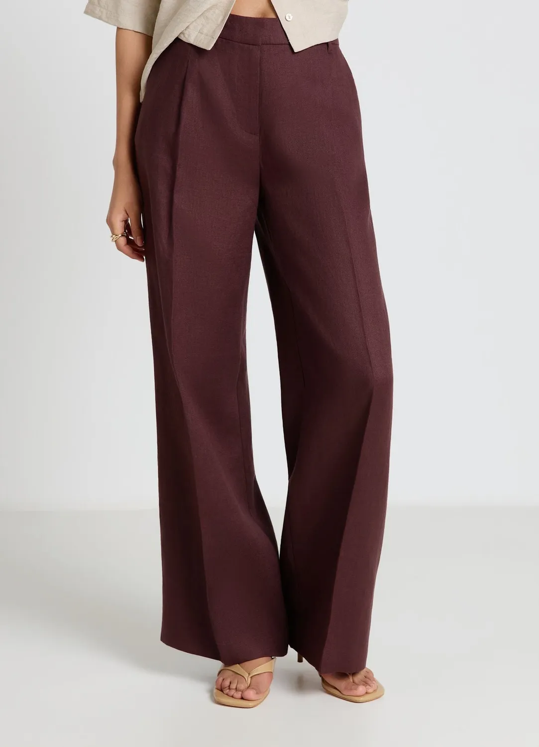 Calliope pantalon palazzo lin femme taille haute uni
