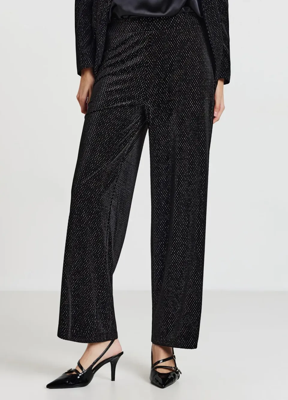 Calliope pantalon palazzo femme chenille brillant large