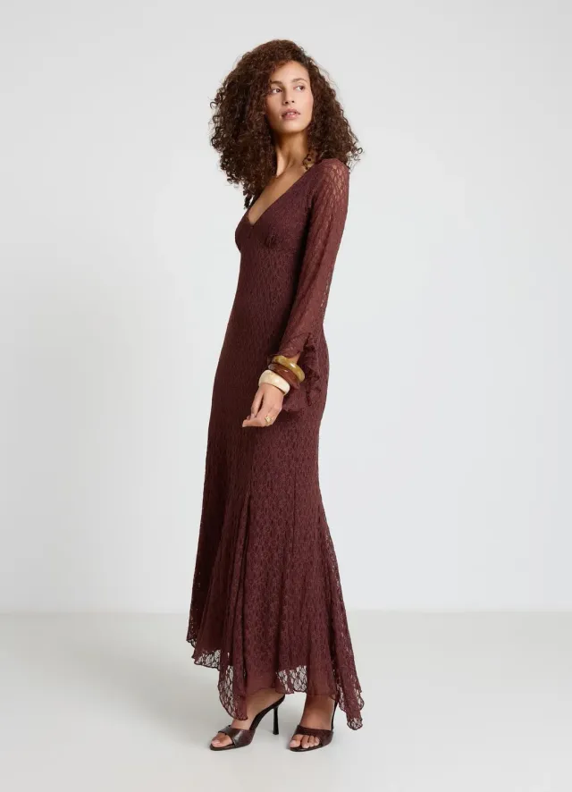 Calliope robe longue femme dentelle col V