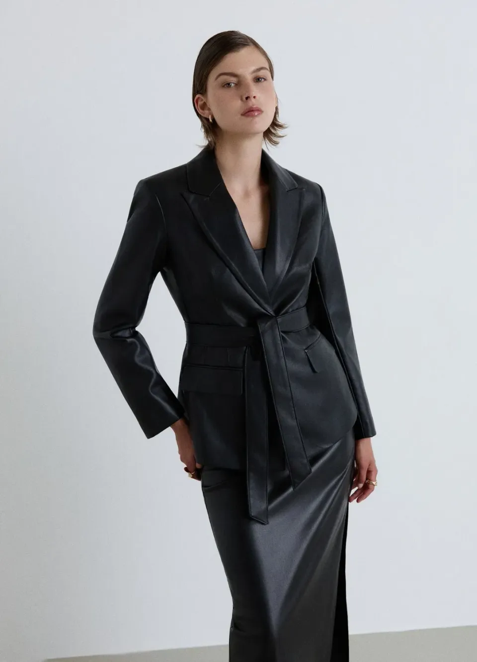 Calliope veste blazer effet cuir à ceinture femme