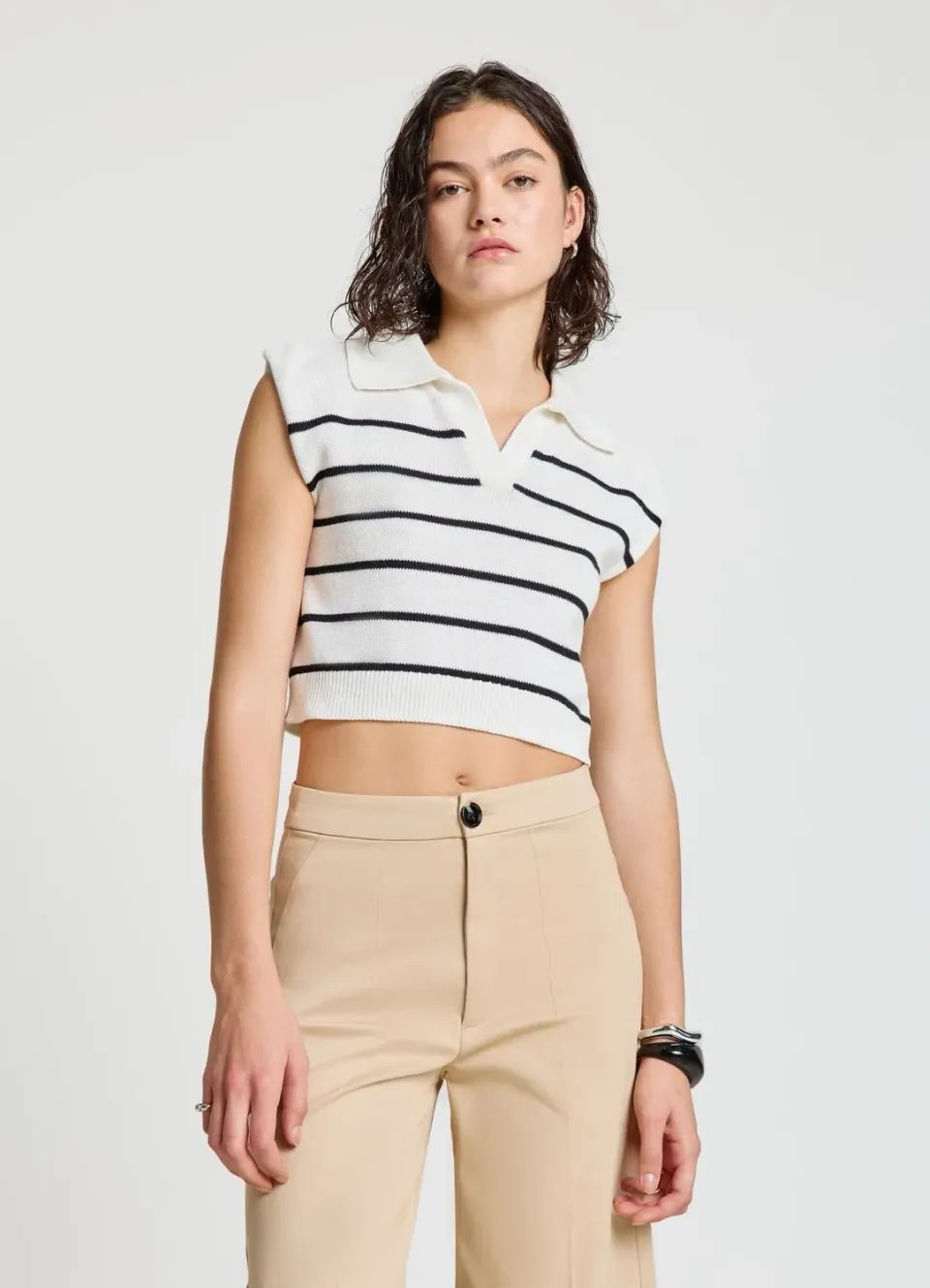 Calliope gilet rayé femme sans manches col polo