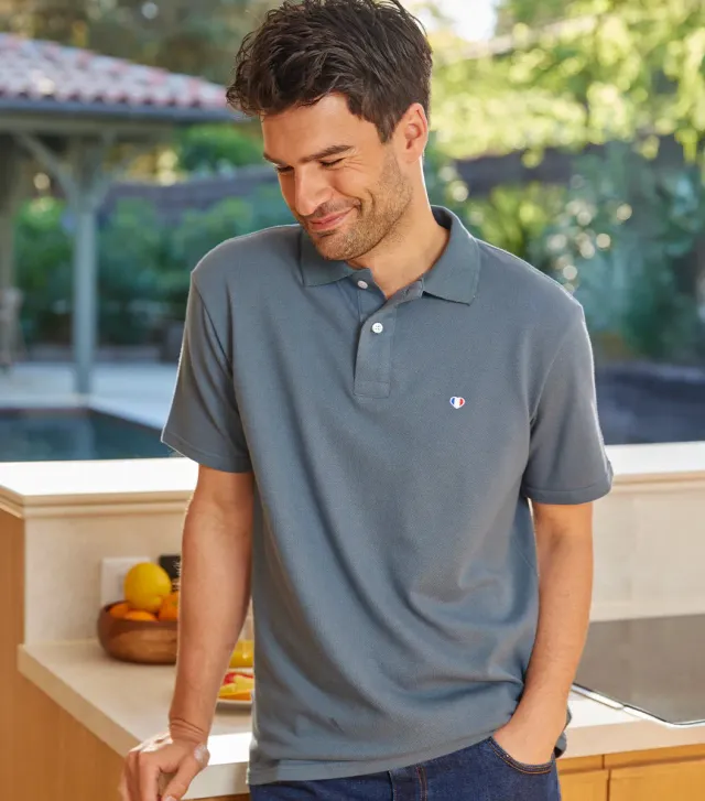 Cocorico Iconique Azur polo homme azur 100% coton