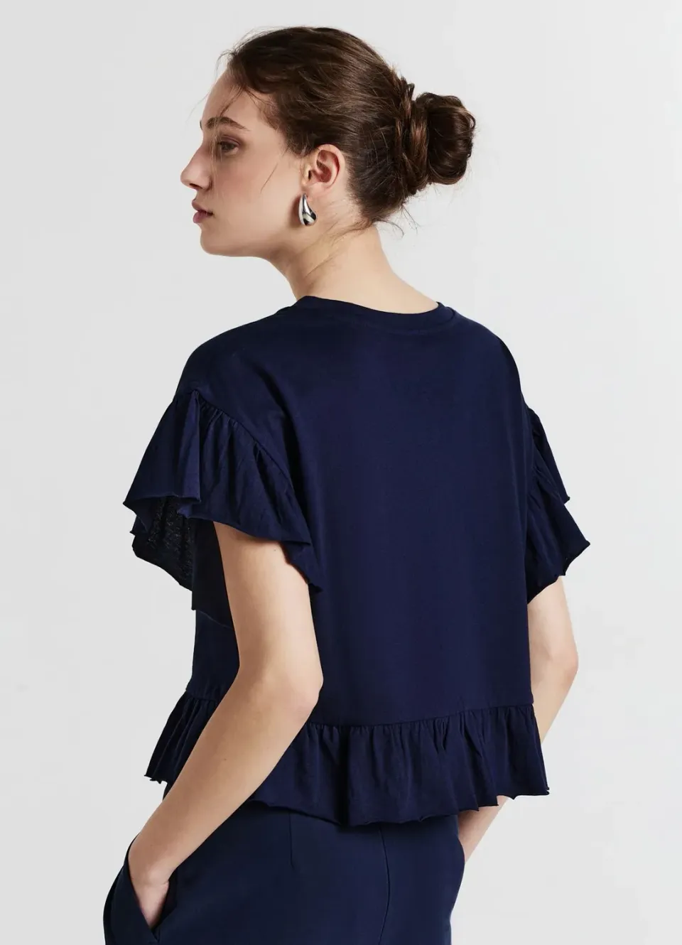 Calliope t-shirt volants femme coton uni col rond