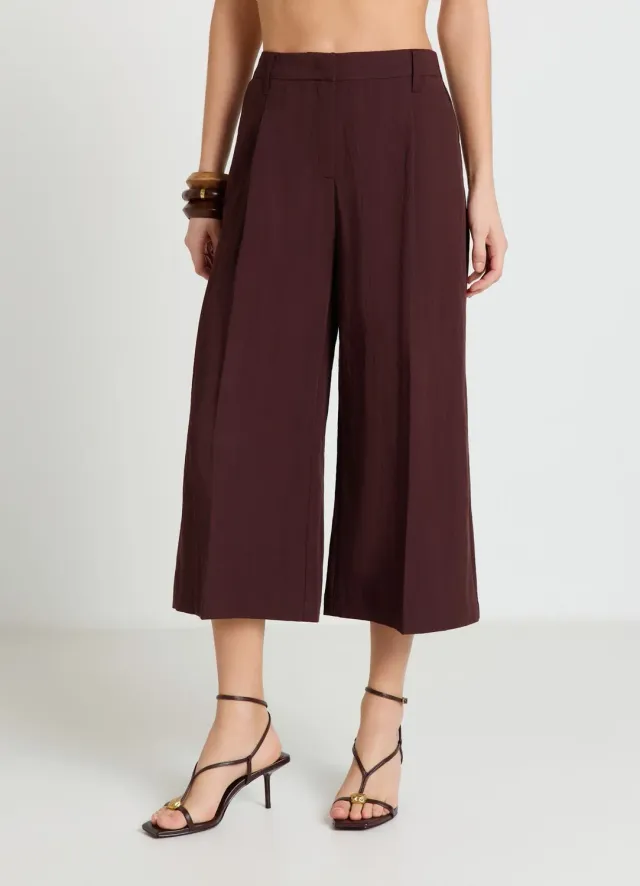 Calliope Pantalon palazzo crop femme taille haute uni