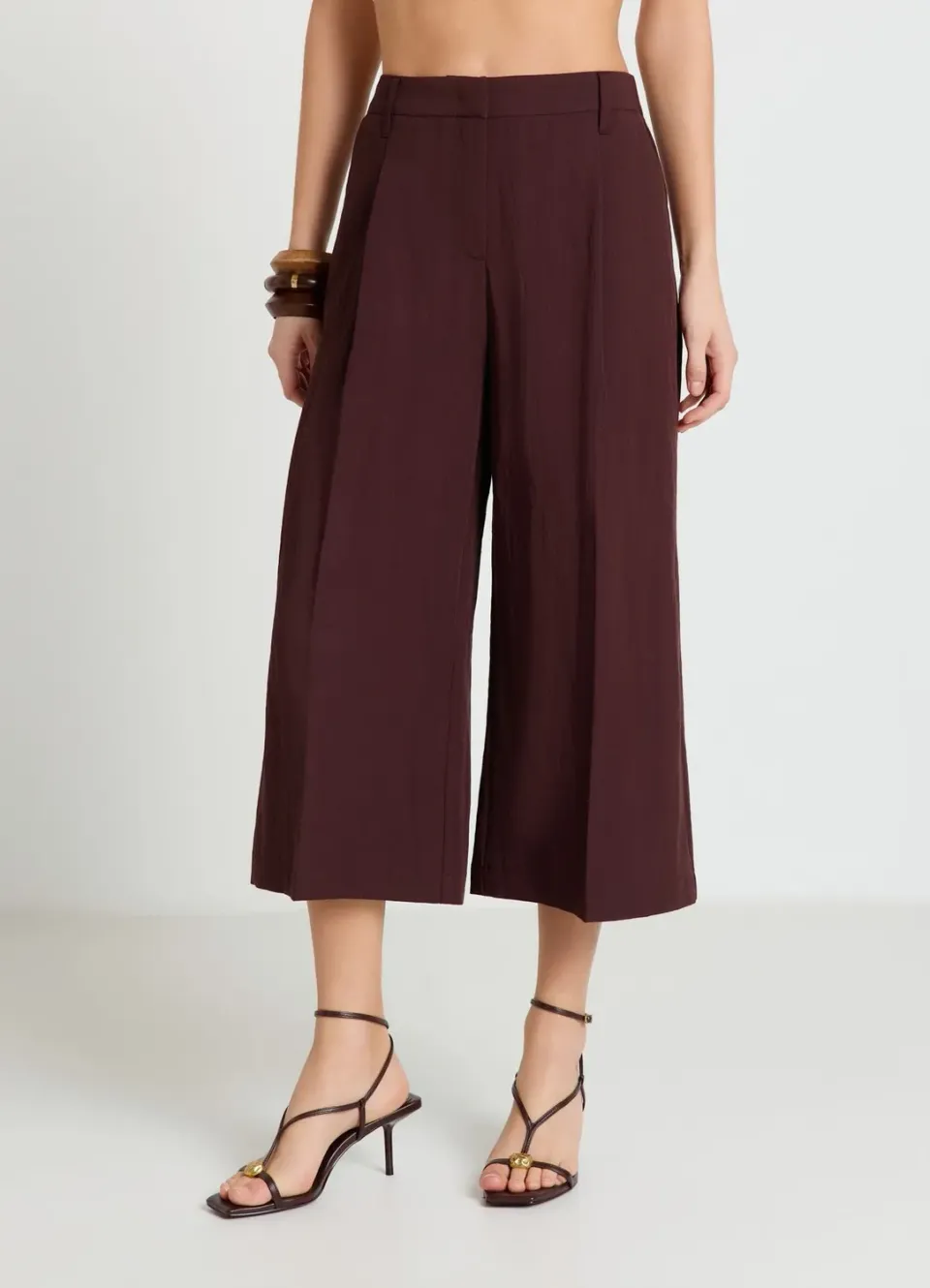 Calliope Pantalon palazzo crop femme taille haute uni