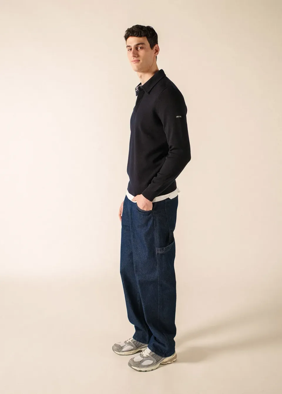 Saint James Baden pull navy col polo laine
