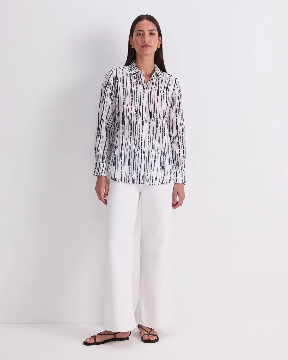 Sportscraft Stripe Cotton Silk Long Sleeve Shirt chemise rayée