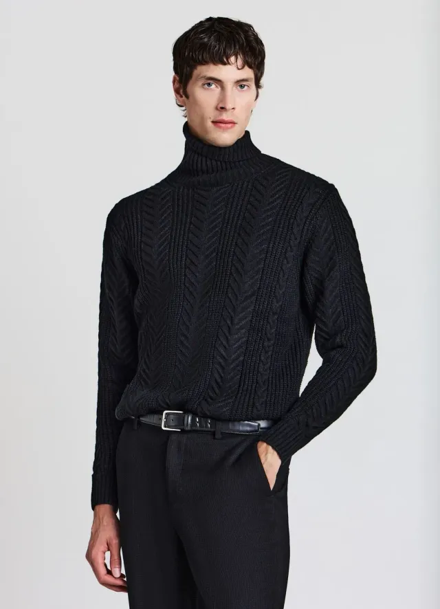 Calliope pull col roulé à tresses homme uni