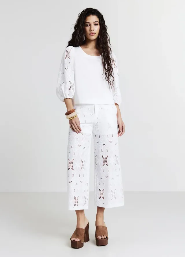 Calliope culotte sangallo pantalon femme coton ajouré