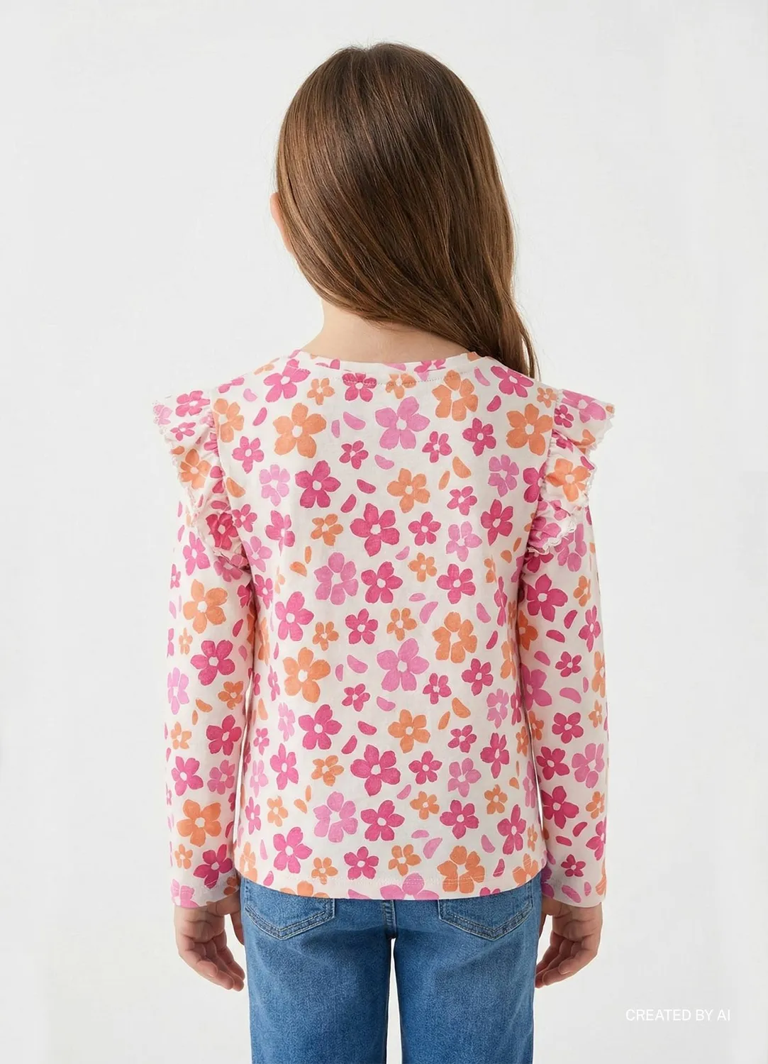 Calliope t-shirt volants fleurs fille manches longues