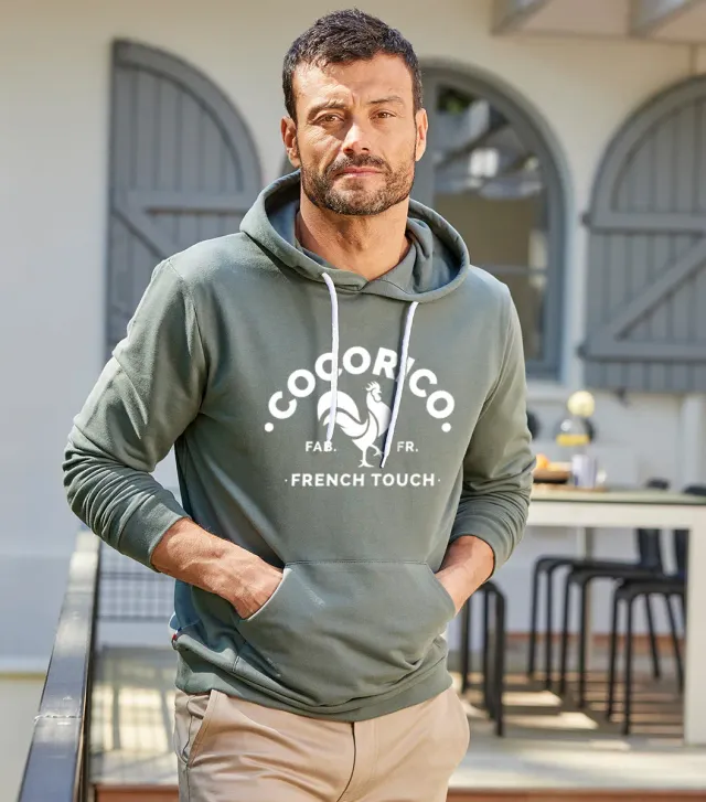 Cocorico Coq Français sweat capuche homme sauge coton