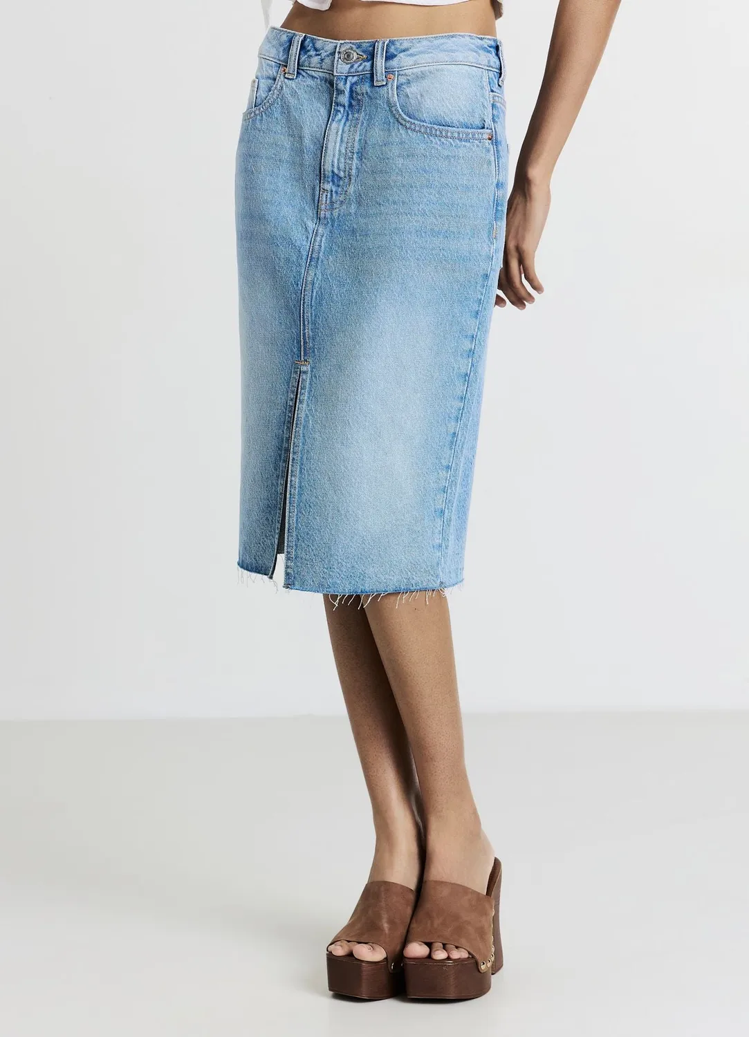 Calliope Jupe Longuette Denim Femme Fente Coupe Regular