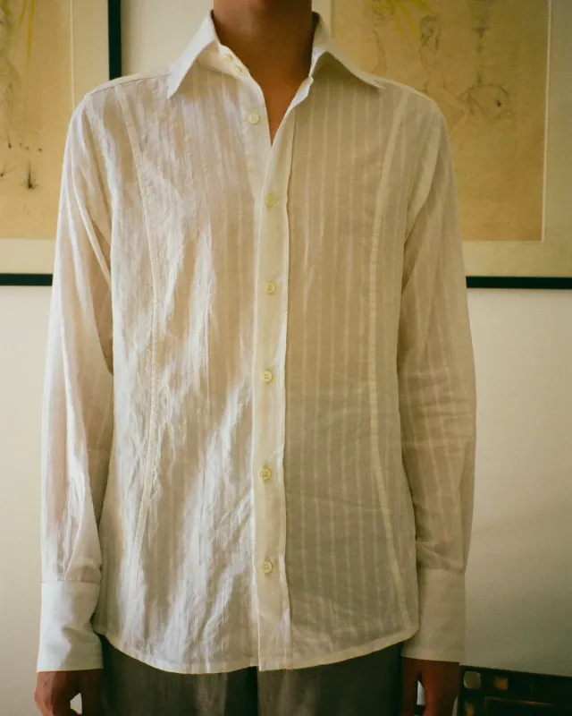 Erevan Will Rayures Ivory chemise rayée col italien