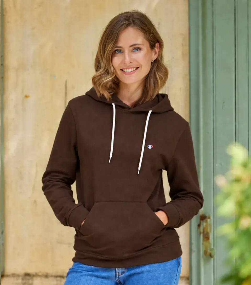 Cocorico Iconique sweat capuche femme marron coton