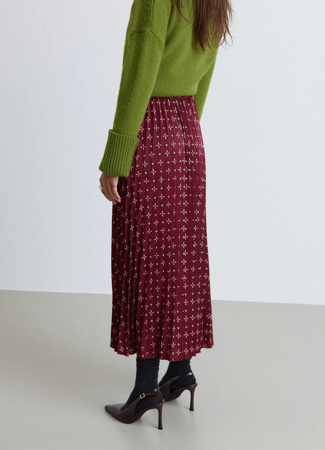 Calliope jupe femme plissée midi imprimée satin